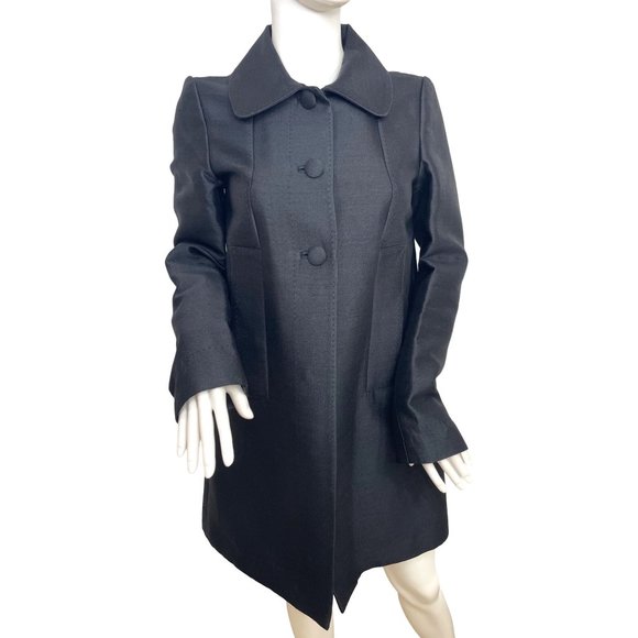 H&M Women’s Peacoat Black 6 A-line Long Sleeves Buttons Pockets Cotton Silk - Picture 1 of 8